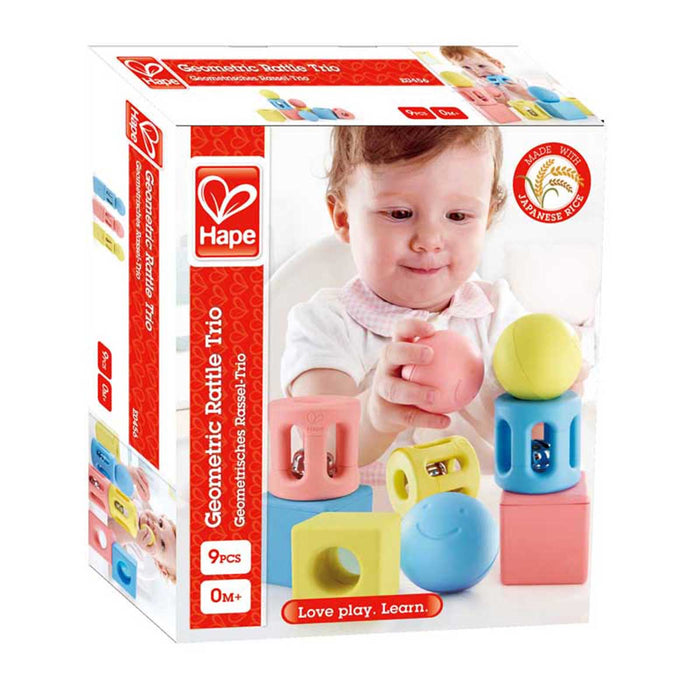 3 Geometric Rattles Hape Stimulation Toy